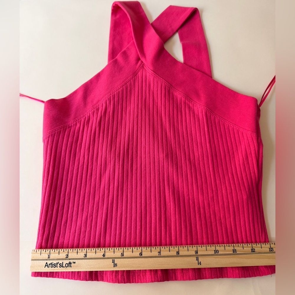 Zara Fuchsia Cross-Front Ribbed Crop Top - Picture 5 of 8